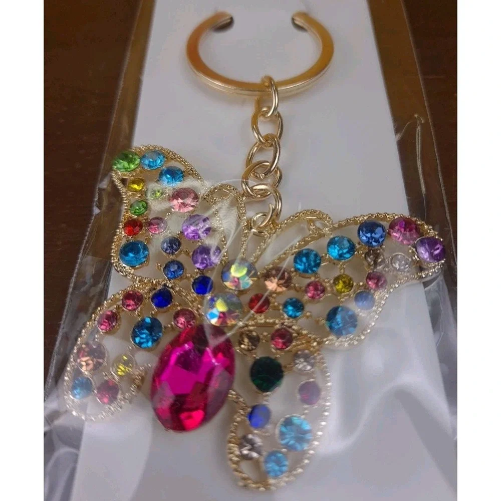 NIP Crystal Collection Multicolor Crystal‎ Butterfly Gold Tone Keychain